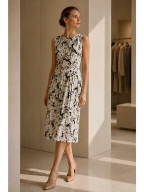 MAX MARA Abstract Print Midi Dress Medium (Est. READ) Sleeveless Fit & Flare